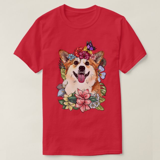Corgi Dog Spring Botanical Plant Flower Floral263 T-Shirt (Design Front)