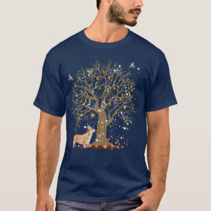 Corgi Dog Tree Lights Winter Decoration Hummingbir T-Shirt