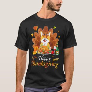 Corgi Dog Turkey Costume Wine Pie Pumpkin Happy Th T-Shirt