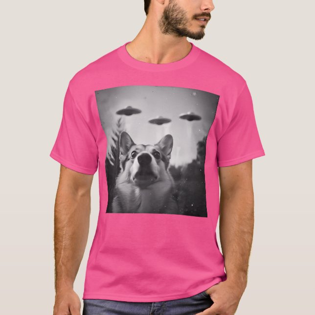 Corgi Dog Ufo Alien Encounter Funny Crazy T-Shirt (Front)