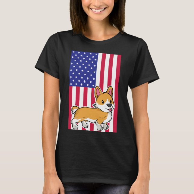 Corgi Dog Usa Flag T-Shirt (Front)