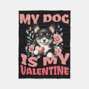 Corgi Dog Valentine Puppy Lover Valentines Day Cut Fleece Blanket
