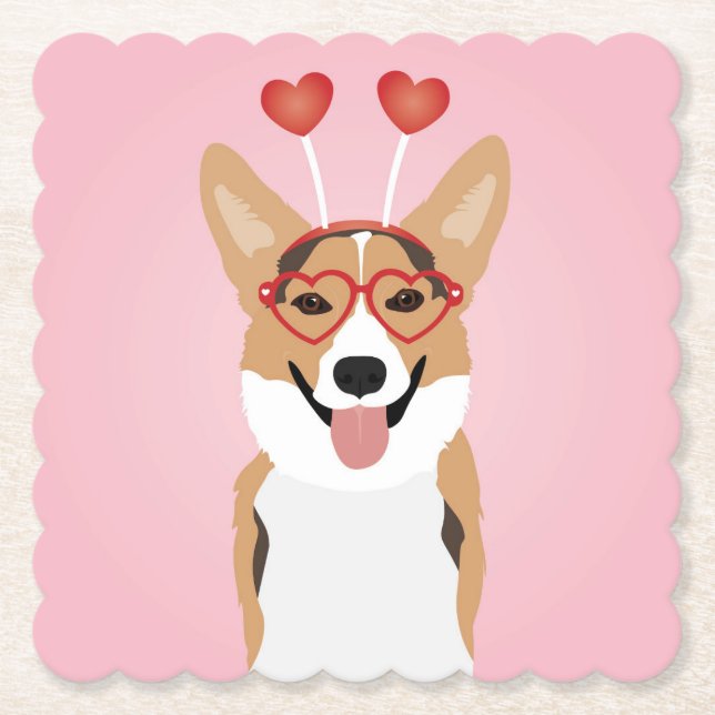 Corgi Dog Valentines Day Paper Coaster (Front)