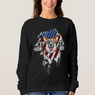 Corgi Dog Vintage Usa American Flag Sweatshirt