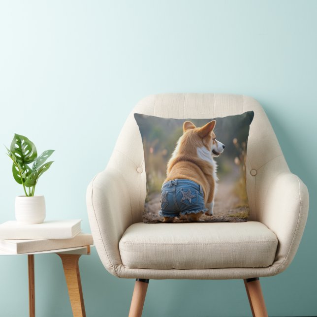 Corgi Dog Wearing Blue Jean Shorts Cushion (Chair)