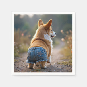 Corgi Dog Wearing Blue Jean Shorts Napkin