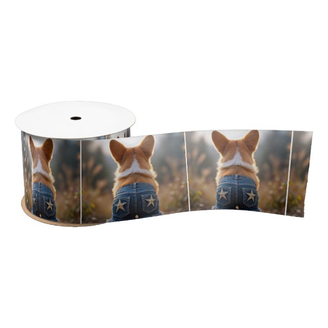 Corgi Dog Wearing Denim Shorts Satin Ribbon (Spool)