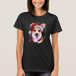 Corgi Dog Wearing Santa Claus Hat Cute Christmas T-Shirt