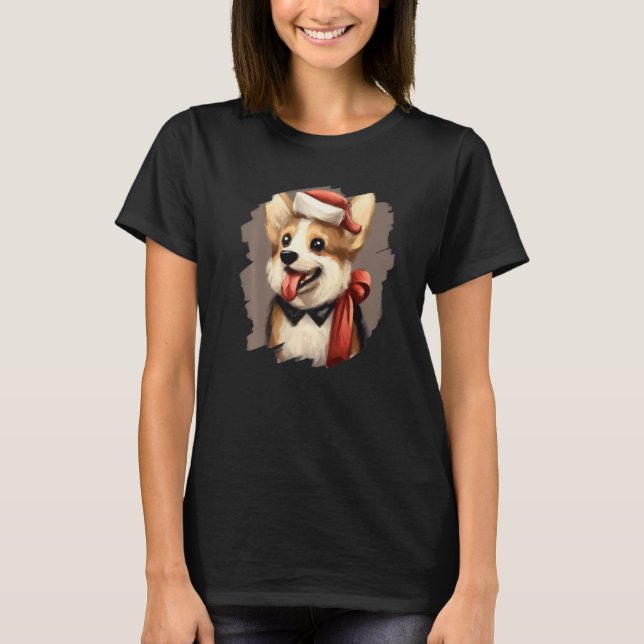 Corgi Dog Wearing Santa Claus Hat Cute  Christmas  T-Shirt (Front)