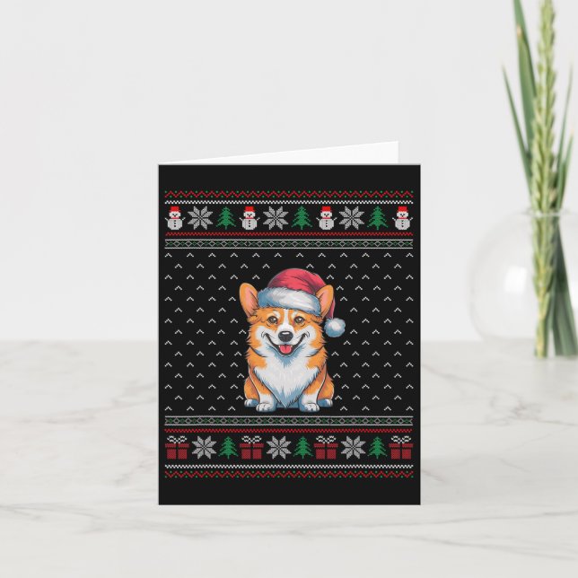 Corgi Dog Wearing Santa Hat Ugly Xmas Dog Lovers 1 Card (Front)
