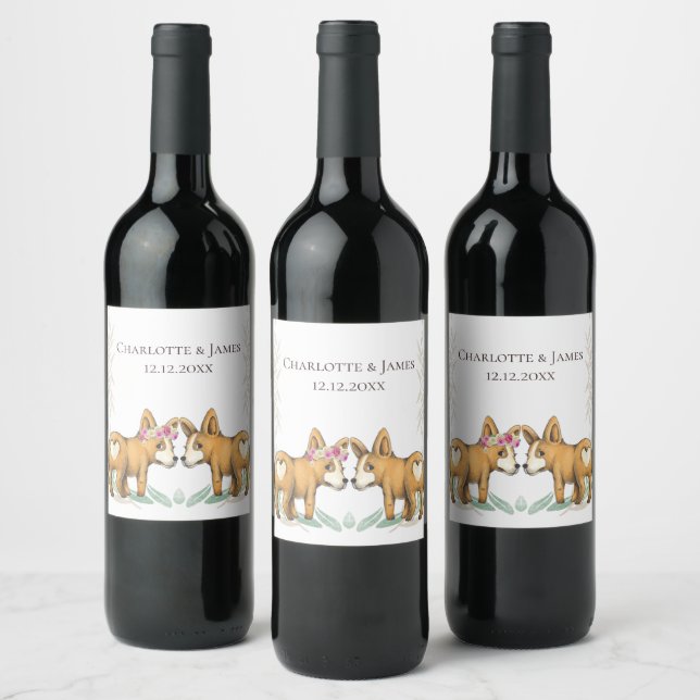 Corgi Dog Wedding Personalised Wine Label (Bottles)