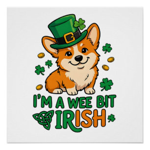 Corgi Dog "Wee Bit Irish" Funny St. Patrick's Day Poster