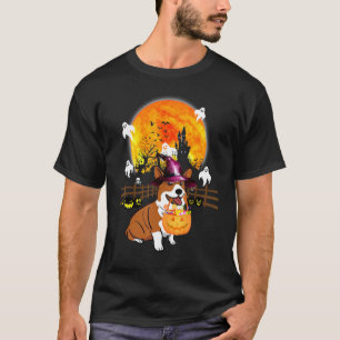 Corgi Dog Witch Halloween Pumpkin T-Shirt