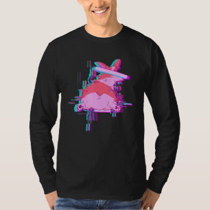 Corgi Dog with Censored Eyes Glitch Vaporwave T-Shirt