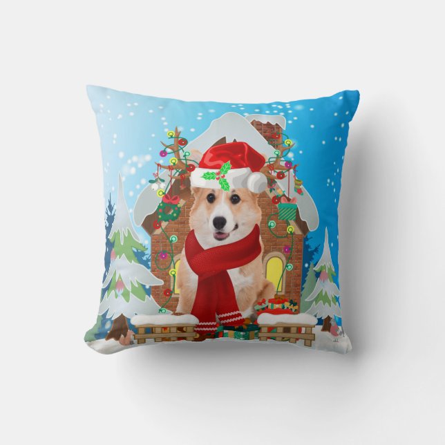 Corgi dog with Christmas gifts Cushion (Front)