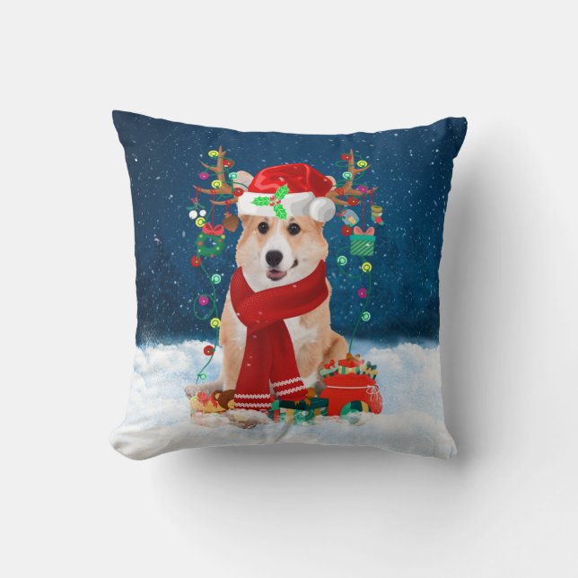 Corgi dog with Christmas gifts Cushion (Front)