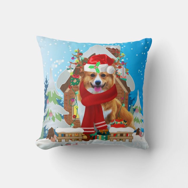 Corgi dog with Christmas gifts Cushion (Front)