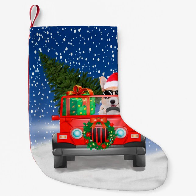 Corgi dog with Christmas gifts Small Christmas Stocking (Front)