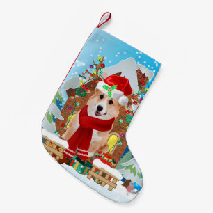 Corgi dog with Christmas gifts Small Christmas Stocking