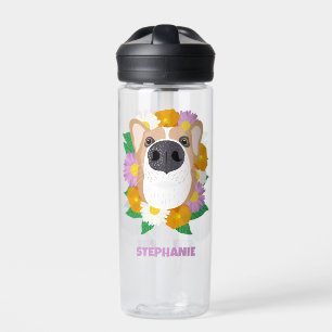 Corgi Dog with Flowers Personalised Water Bottle