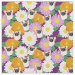 Corgi Dog with Flowers Purple Patterned Fabric