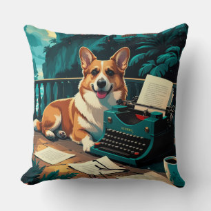 Corgi Dog with glossy fur and a gentleman vintage Cushion