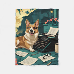 Corgi Dog with glossy fur and a gentleman vintage Fleece Blanket