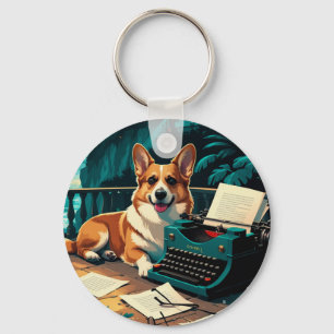 Corgi Dog with glossy fur and a gentleman vintage Key Ring