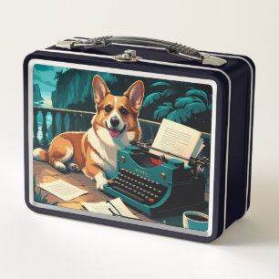 Corgi Dog with glossy fur and a gentleman vintage Metal Lunch Box