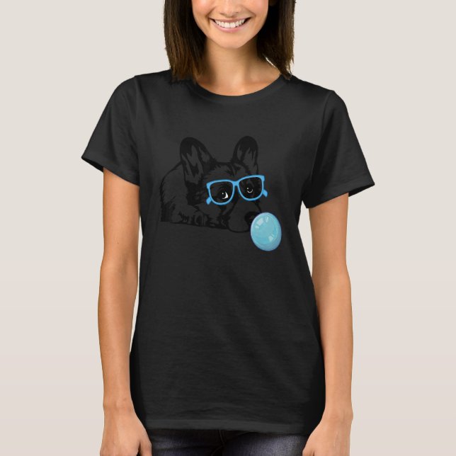 Corgi dog with with bubble gum glasses Corgi T-Shirt (Front)