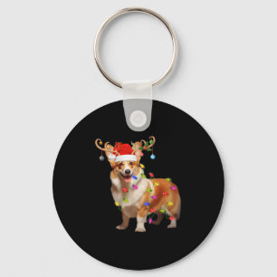 Corgi Dog Xmas Lights Reindeer Santa Corgi Dog Chr Key Ring