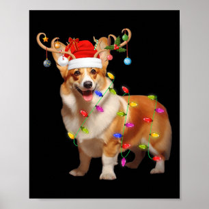Corgi Dog Xmas Lights Reindeer Santa Corgi Dog Chr Poster