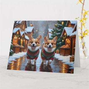 Corgi Dogs Christmas Snow Holiday Card