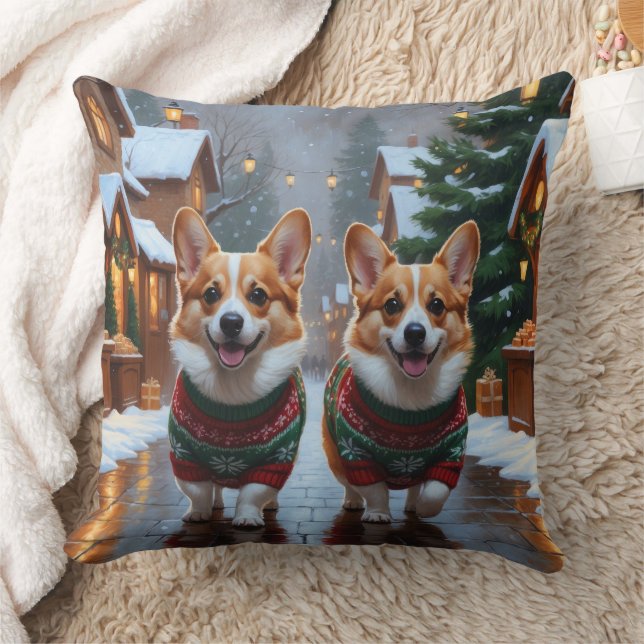 Corgi Dogs Christmas Snow Holiday Cushion (Blanket)