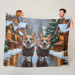 Corgi Dogs Christmas Snow Holiday Fleece Blanket