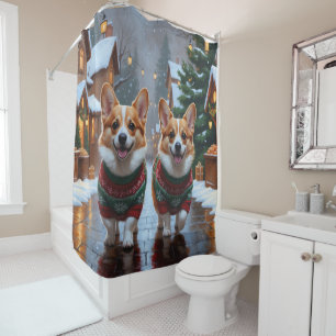 Corgi Dogs Christmas Snow Holiday Shower Curtain