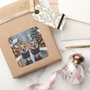 Corgi Dogs Christmas Snow Holiday Square Sticker