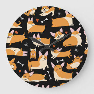 Corgi Dogs, Cute Seamless Background. Large Clock