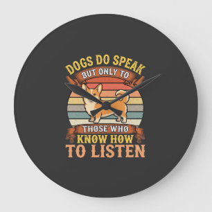 Corgi Dogs Do Speak Vintage Quote Large Clock