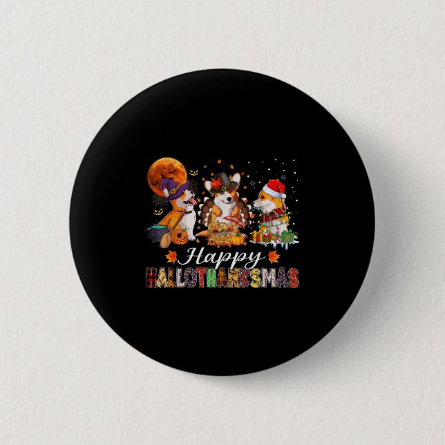 Corgi Dogs Halloween Thanksgiving Christmas Hallot 6 Cm Round Badge (Front)