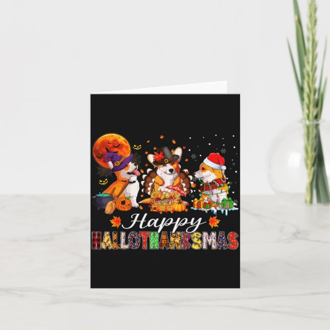Corgi Dogs Halloween Thanksgiving Christmas Hallot Card (Front)