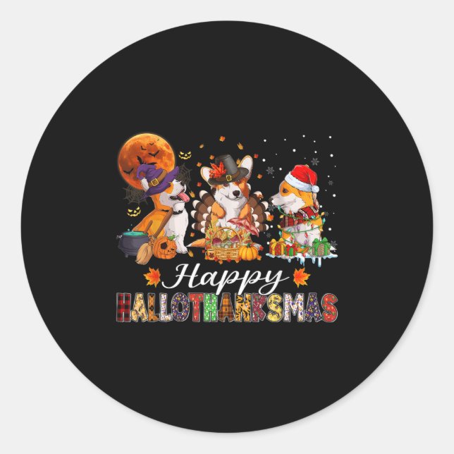 Corgi Dogs Halloween Thanksgiving Christmas Hallot Classic Round Sticker (Front)