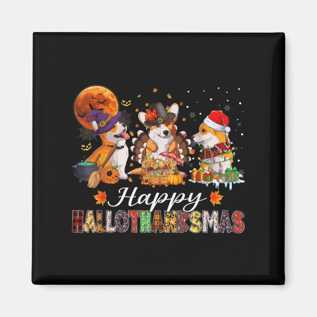 Corgi Dogs Halloween Thanksgiving Christmas Hallot Magnet (Front)