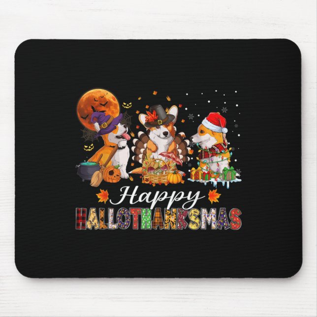 Corgi Dogs Halloween Thanksgiving Christmas Hallot Mouse Mat (Front)
