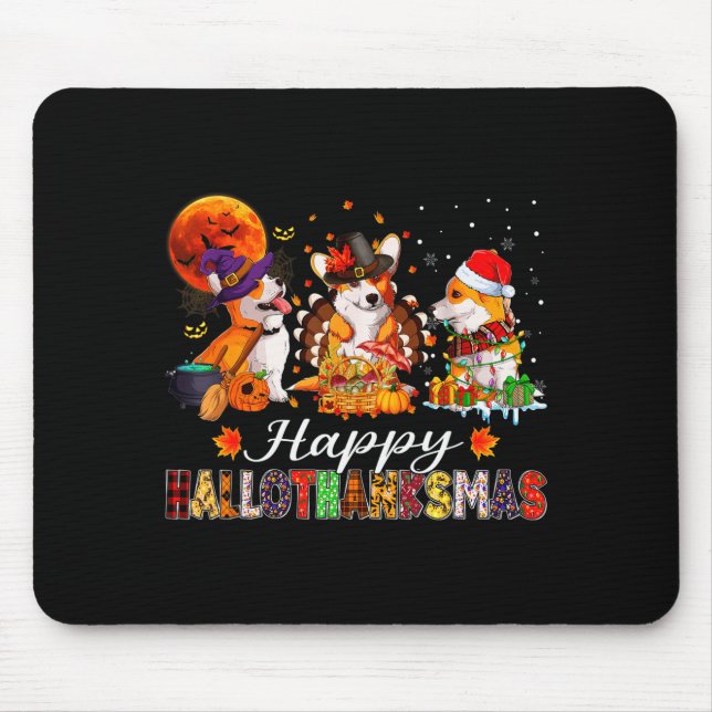 Corgi Dogs Halloween Thanksgiving Christmas Hallot Mouse Mat (Front)