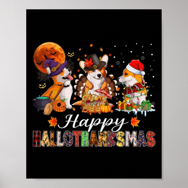 Corgi Dogs Halloween Thanksgiving Christmas Hallot Poster (Front)
