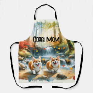 Corgi Dogs In A Woodland Stream With Fall Colours Apron