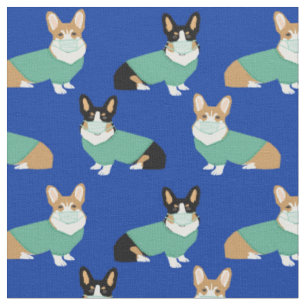 corgi dogs in scrubs blue fabric