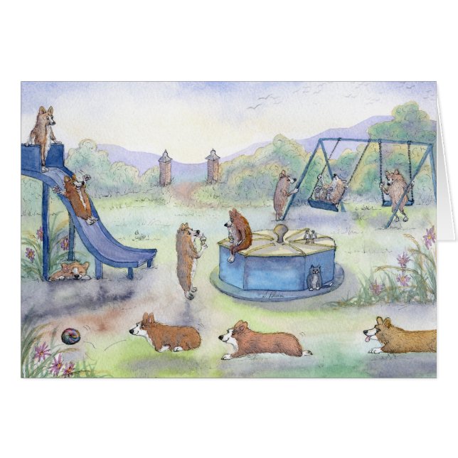 Corgi dogs playing in the park (Front Horizontal)