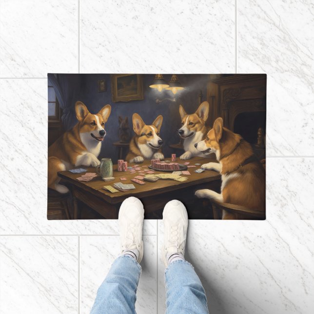Corgi Dogs Playing Poker Art Doormat (Indoor)